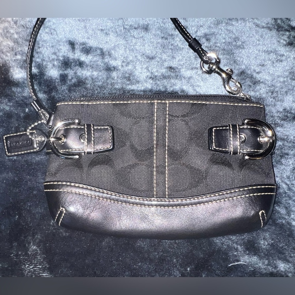 Coach Black Signature Canvas and Leather Wristlet - Picture 6 of 10